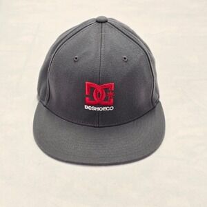 DC Shoes Co‎ Mens Grey Flat Brim Hat Flexfit L/XL Skater Skateboarding Cap